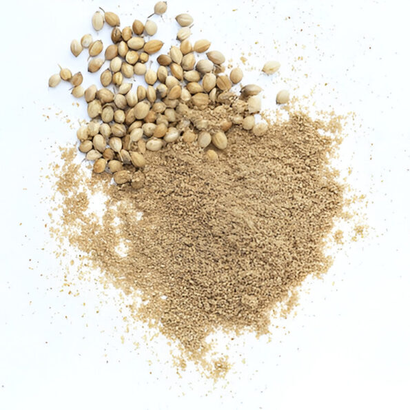 Small pile of finely ground coriander powder, perfect for seasoning and spicing up dishes.